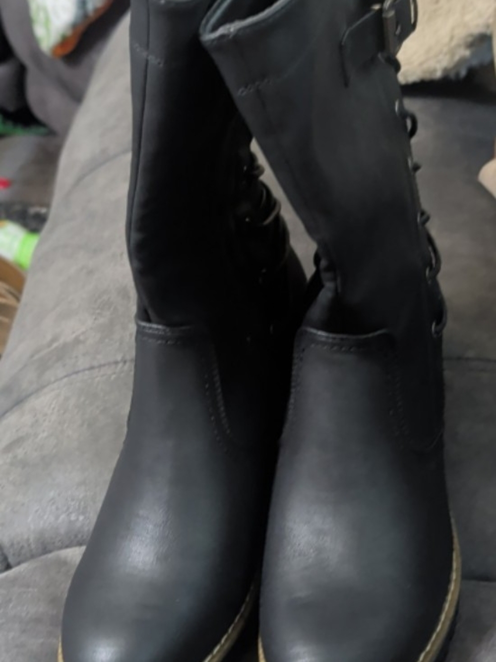 Global Win Black Mid-Calf Lace-Up Boots
